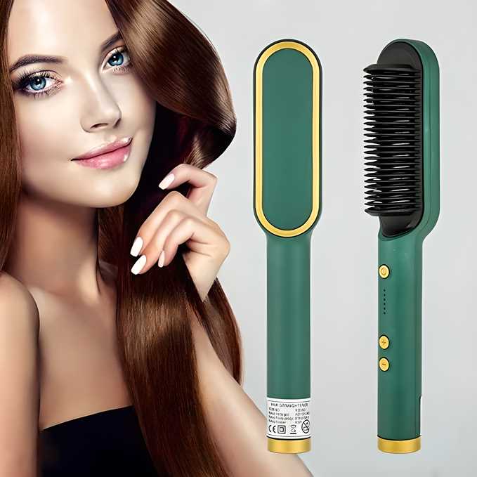 professional heated hair straightening brush with ceramic bristles